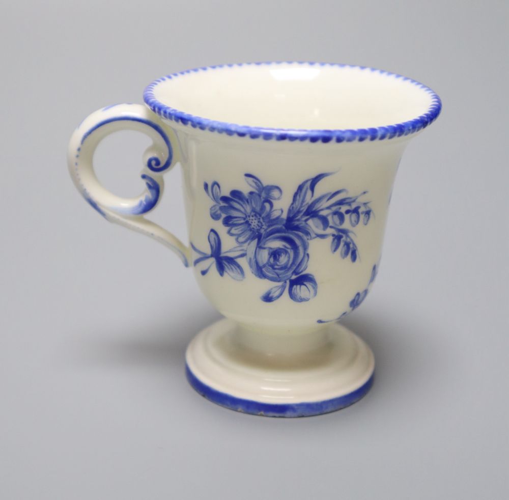 An Orleans porcelain blue enamelled pedestal coffee cup, c.1780 (repair), 6.7cm